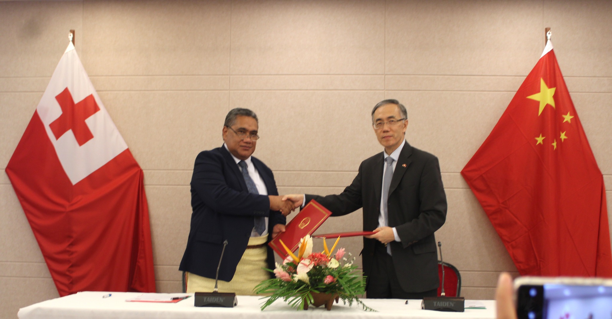 “Tonga has received in-kind goods valued at approximately 500,000 RMB. “