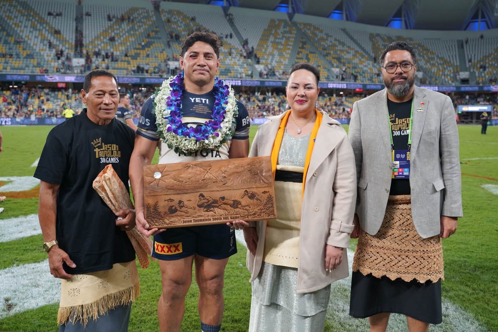 Her Royal Highness Princess Angelika Lātūfuipeka Tukuʻaho and Lord Fakafanua, Prime Minister of Tonga, grace Townville to honour Tonga’s own Jason Taumalolo reached the milestone of his 300th NRL Match.